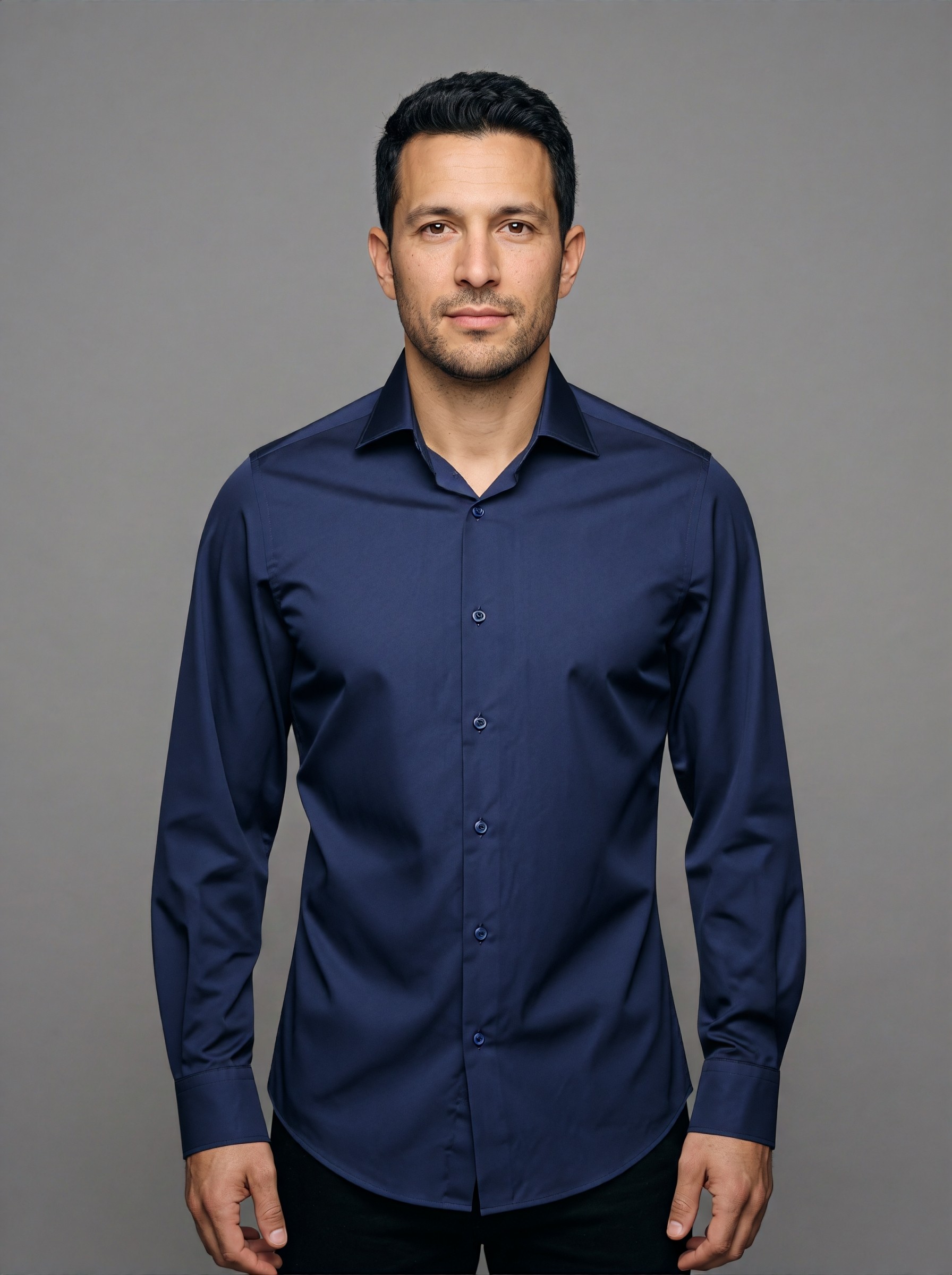 Navy Poplin Shirt — try-on 3 of 8